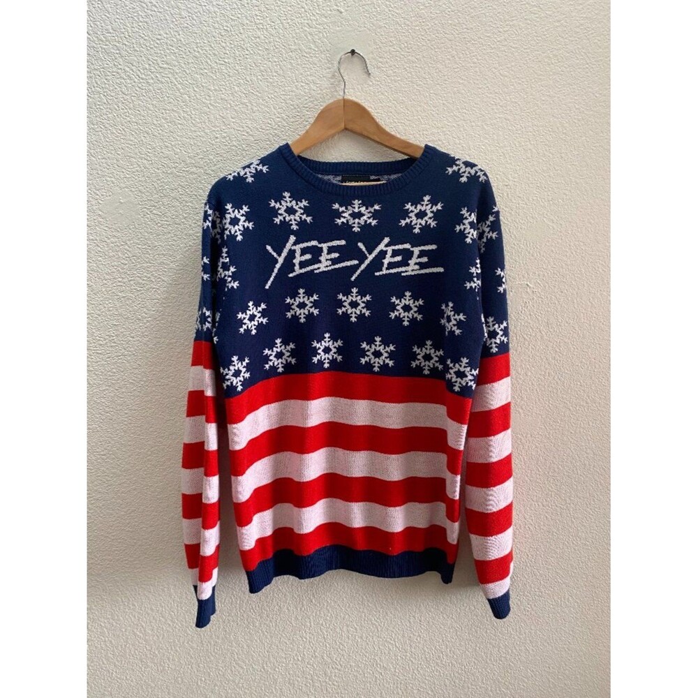 Yee Yee Granger Smith USA Flag Crew Neck Pullover Sweater Men's Large Patriotic